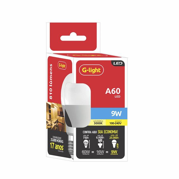 Lâmpada Led G-Lihgt A60 9w 3000k Bivolt E27
