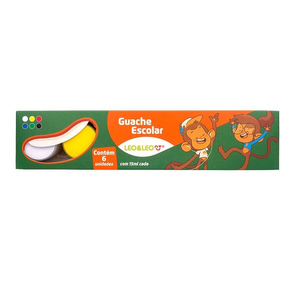 Tinta Guache Escolar Leo&Leo com 6 Cores 15ml Tinta Guache Escolar Leo&Leo com 6 Cores 15ml