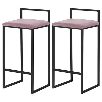 Kit 2 Banqueta Decorativa Selena Base Preta Veludo Rosê - Gran Belo