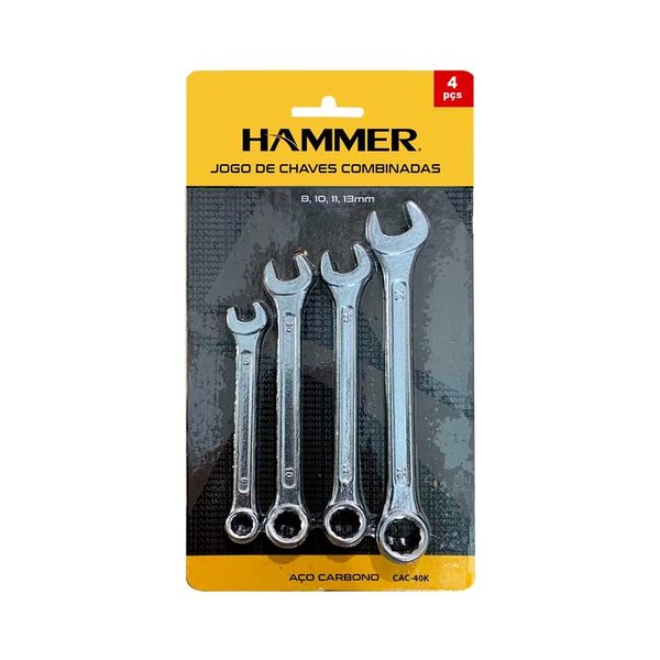 Kit Chave Combinada Hammer Aço Carbono 8,10,11,13mm 4 Peças Kit Chave Combinada Hammer Aço Carbono 8,10,11,13mm 4 Peças