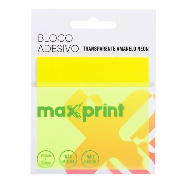 Bloco Adesivo Maxprint Neon Transparente Amarelo 88x25mm Bloco Adesivo Maxprint Neon Transparente Amarelo 88x25mm