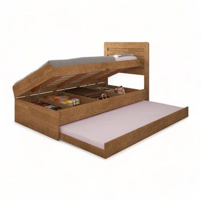 Cama Baú Larissa Solteiro Naturale Com Auxiliar Framar