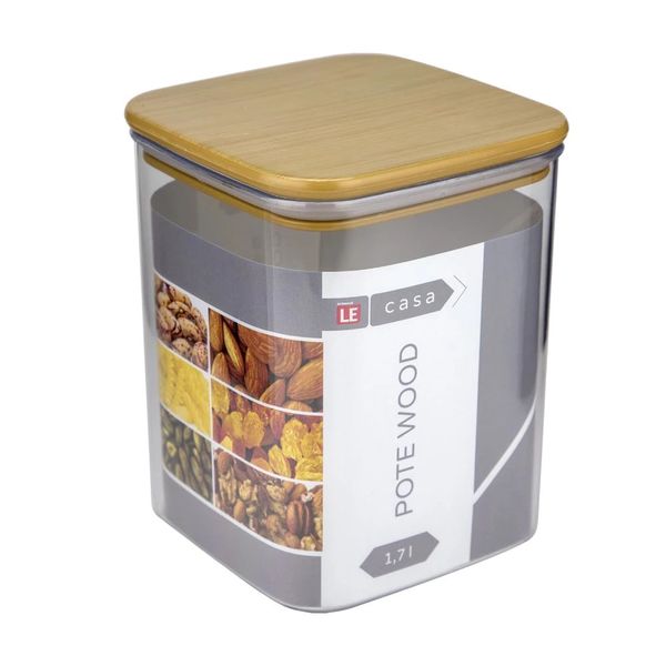 Pote Le Wood em Acrílico Hermético com Tampa Transparente 1,7L Pote Le Wood em Acrílico Hermético com Tampa Transparente 1,7L