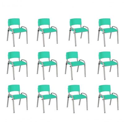 Kit 12 Cadeira Iso Infantil Creche, Escola Base Cinza Verde água