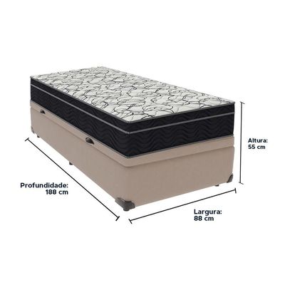 Cama Box Baú Bege E Colchão Airtech 150 Espuma D45 Solteiro Ortobom