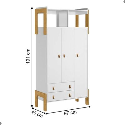Guarda-roupa 3 Portas 2 Gavetas Com Nicho Fantasia Branco Acetinado