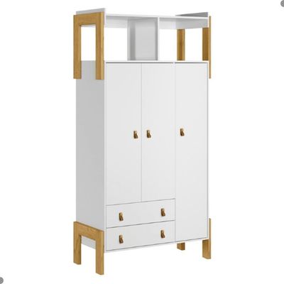 Guarda-roupa 3 Portas 2 Gavetas Com Nicho Fantasia Branco Acetinado