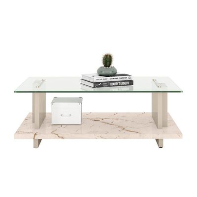 Mesa De Centro Frizz Com Tampo Decorativo Calacata/off-white