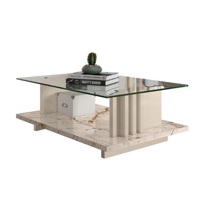 Mesa De Centro Frizz Com Tampo Decorativo Calacata/off-white