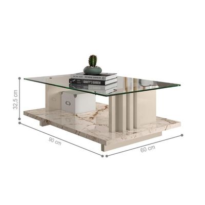 Mesa De Centro Frizz Com Tampo Decorativo Calacata/off-white