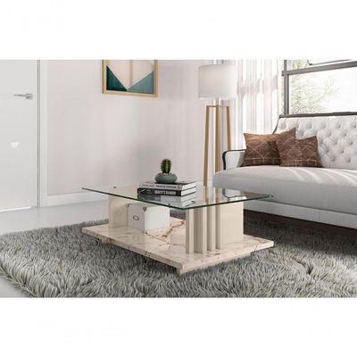 Mesa De Centro Frizz Com Tampo Decorativo Calacata/off-white