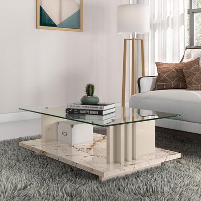 Mesa De Centro Frizz Com Tampo Decorativo Calacata/off-white