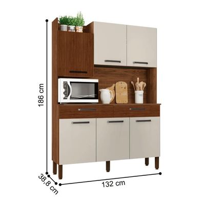 Conjunto Cozinha 6 Portas E Gavetas Torino Nogueira / Ripado / Off White