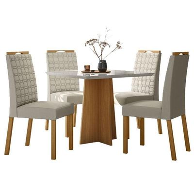 Mesa De Jantar Anitta 90x90 Cm Com Vidro Ype Off White E 4 Cadeiras Mariana Ype Veludo Nude – New Ceval