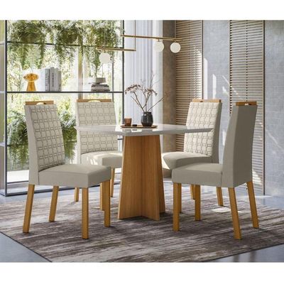 Mesa De Jantar Anitta 90x90 Cm Com Vidro Ype Off White E 4 Cadeiras Mariana Ype Veludo Nude – New Ceval