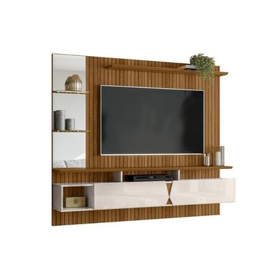 Painel Intense P- Tvs Até 55'' C- Gaveteiros E Prateleiras Suporte Para Itens - Freijo Ripado-off White Perolizado