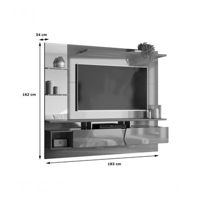 Painel Intense P- Tvs Até 55'' C- Gaveteiros E Prateleiras Suporte Para Itens - Freijo Ripado-off White Perolizado