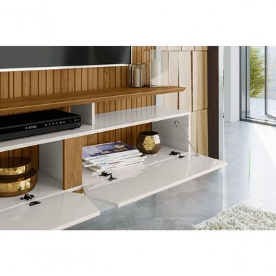 Painel Intense P- Tvs Até 55'' C- Gaveteiros E Prateleiras Suporte Para Itens - Freijo Ripado-off White Perolizado