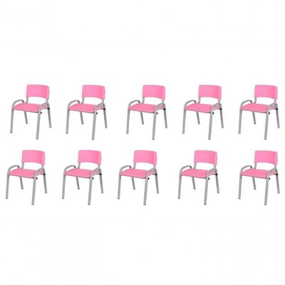 Kit 10 Cadeira Iso Infantil Creche, Escola Base Cinza Rosa