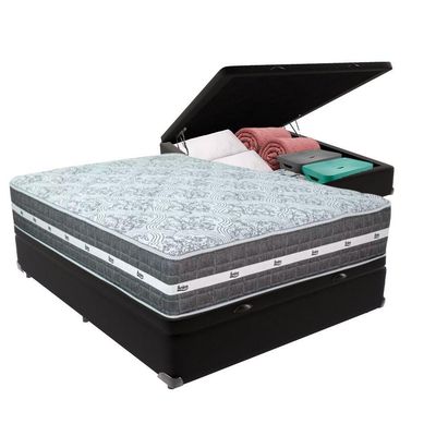 Cama Box Baú Casal E Colchão Black Graphite Molas Ensacadas Preto