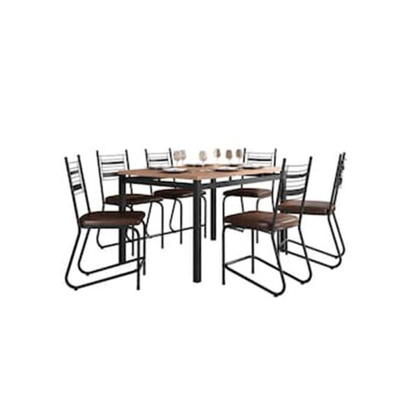 Conjunto Mesa Jantar 6 Cadeiras Fabone Kieve Aço Carbono Corano Cobre Mesa Retangular 136x80 Preto Fosco