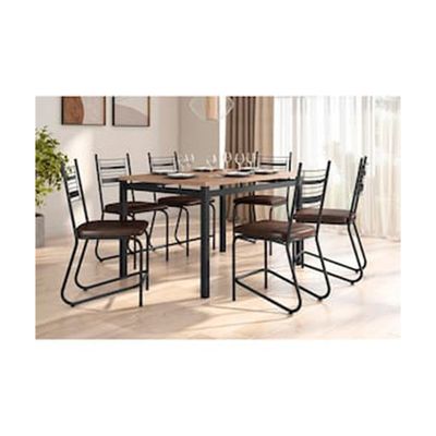 Conjunto Mesa Jantar 6 Cadeiras Fabone Kieve Aço Carbono Corano Cobre Mesa Retangular 136x80 Preto Fosco