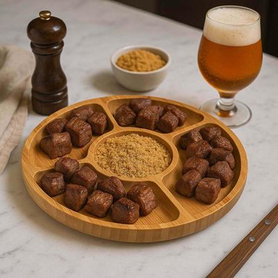 Kit 2 Petisqueiras de Bambu 5 Divisórias 25cm Lyor Round Aperitivos Tábua Redonda Servir Petiscos