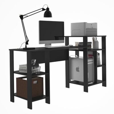 Mesa Office Londres Preto Com Prateleiras Para Objetos