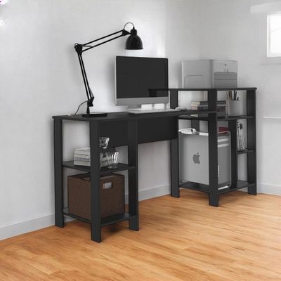 Mesa Office Londres Preto Com Prateleiras Para Objetos