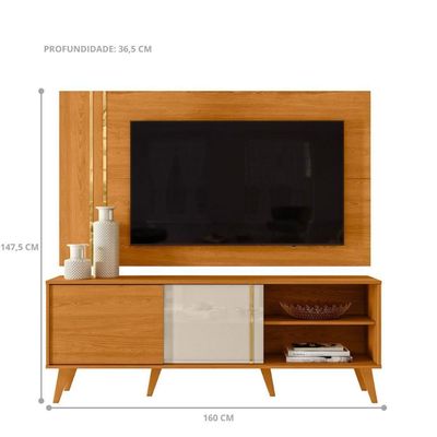 Conjunto édio Rack 2 Portas Com Painel Cinamomo-off-white Com Rack E Painel