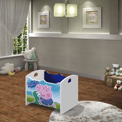 Caixa Baú Organizadora De Brinquedos Infantil Mdf Peppa George Azul