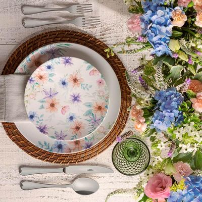 Jogo 6 Pratos Rasos 28cm Tramontina Floratta Porcelana Decorada Mesa Posta