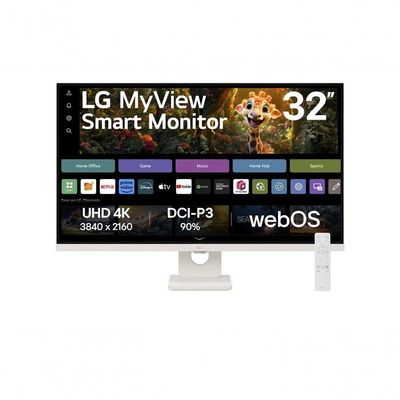 "Monitor LG Myview Smart 32SR73U-W Tela UHD 4K 32"" WebOs ThinQ Home Air Play Screen Share Bluetooth"