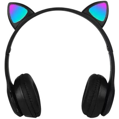 Fone Sem Fio Preto Dobrável Bluetooth Orelha Gatinho Led