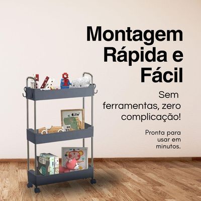 Estante Organizadora Móvel 3 Andares Para Cozinha, Banheiro E Escritórios