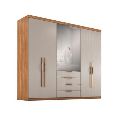 Guarda-Roupa Casal com Espelho Giardino 6 PT 4 GV Amêndola e Nude