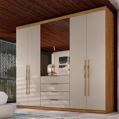 Guarda-Roupa Casal com Espelho Giardino 6 PT 4 GV Amêndola e Nude