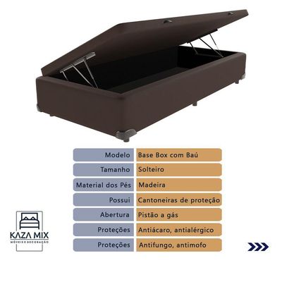 Cama Box Baú Solteiro Colchão Ortobom Elegant Mola Ensacada Marrom
