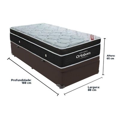 Cama Box Baú Solteiro Colchão Ortobom Elegant Mola Ensacada Marrom