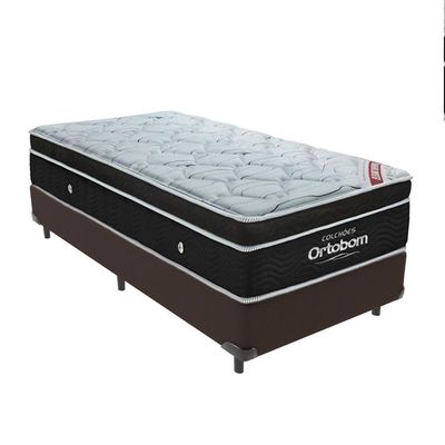 Cama + Box Colchão Molas Ensacadas Solteiro Ortobom Elegant Pillow Marrom