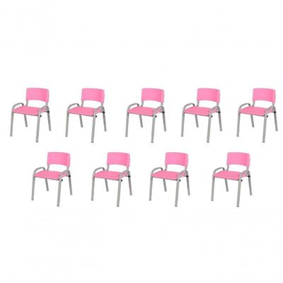 Kit 9 Cadeira Iso Infantil Creche, Escola Base Cinza Rosa