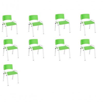 Kit 9 Cadeira Iso Infantil Creche, Escola Base Branco Verde Claro