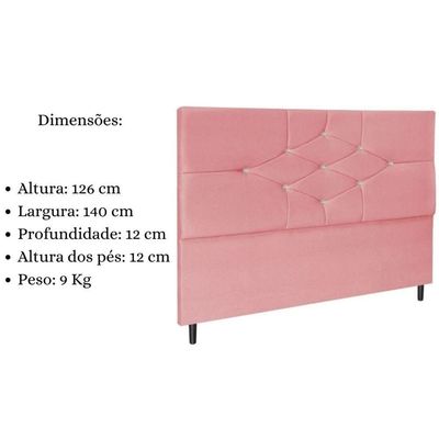 Cabeceira Cama Box Casal 140cm Camboriú Suede Rosa E-frame