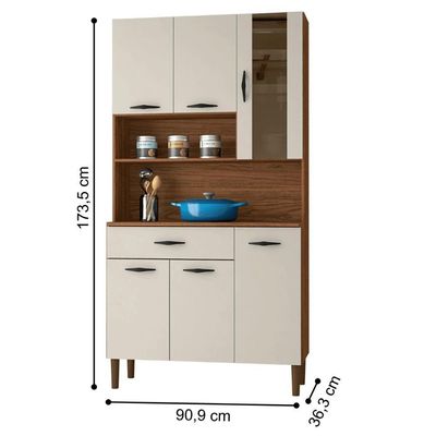 Kit Cozinha 6 Portas E Gaveta Savona Nogueira / Off White