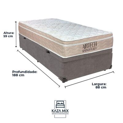 Cama Baú Solteiro Cinza+colchão Airtech Molas Ortobom