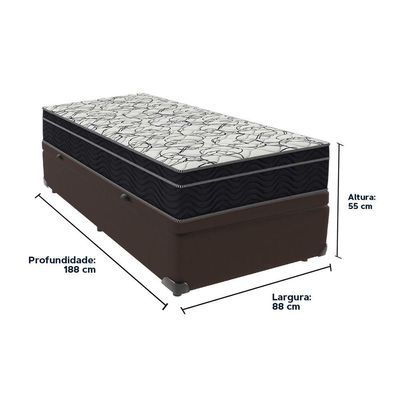 Cama + Box Com Bau Solteiro Colchão Extra Firme Airtech Ortobom D45 Marrom
