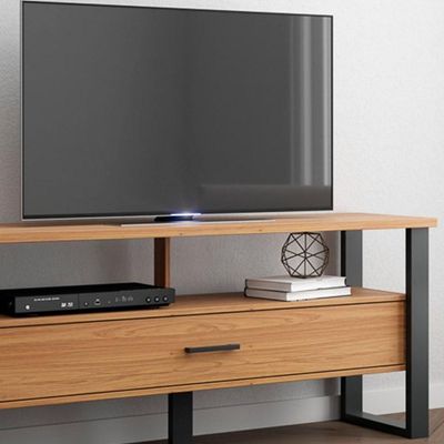 Rack Para Até 55 Pol. Estilo Industrial 1 Gaveta F41 Freijó-preto Fosco - Pradel