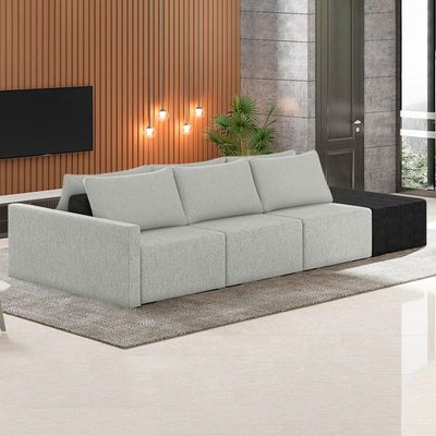 Sofá Ilha Modular Living Com Puff 342cm Georgia K04 Linho Cinza-preto - Mpozenato