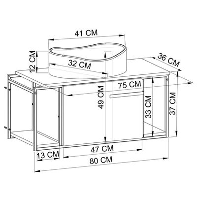 Gabinete Suspenso Para Banheiro 80cm P1019 Grafite com Cuba Berlin Preta