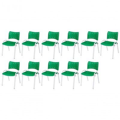 Cadeira Iso Base Branco Igreja, Escola, Escritório - Verde Kit 11 Peças